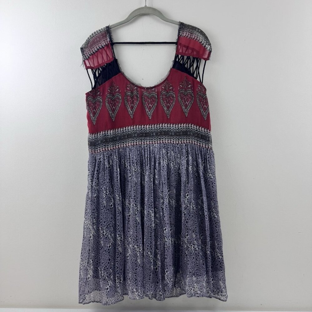 Free People Women's Multicolor Boho Mini Dress Size XS Short Sleeve Flowy